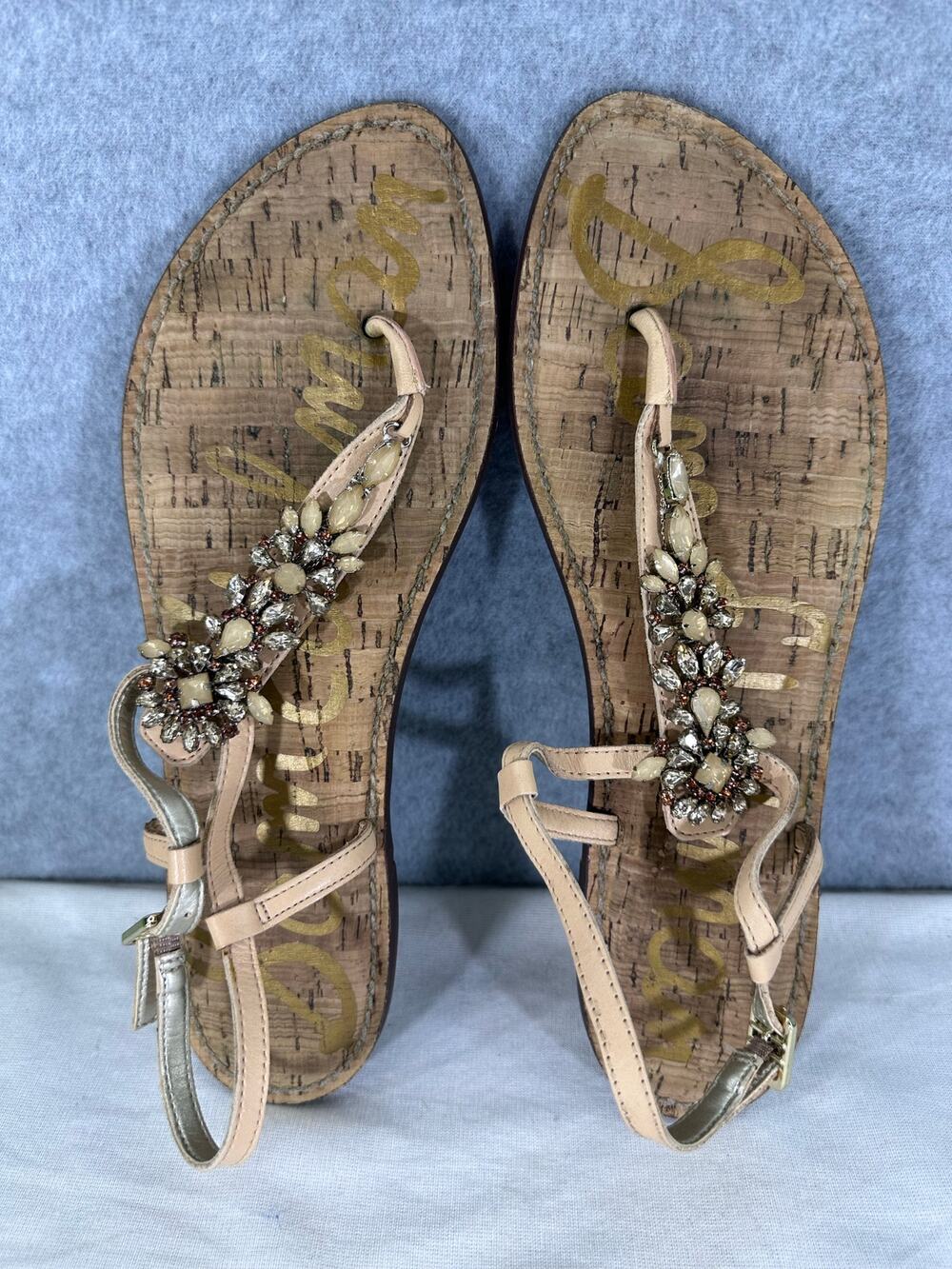 Sam Edelman Gene Woman sz 10 Embellished Leather Light Tan Neutral Dressy Sandal